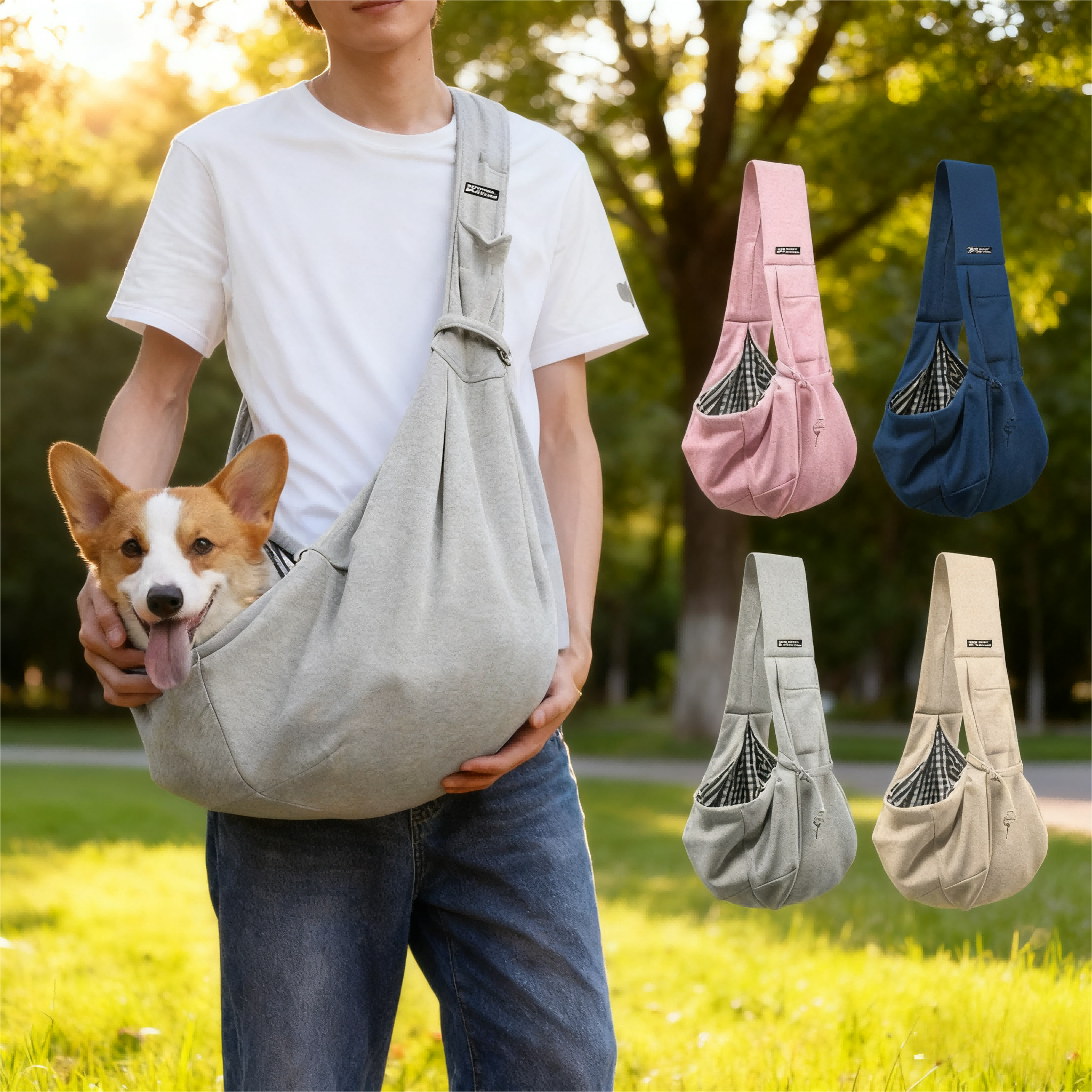 Transportín bandolera de algodón para perros y gatos pequeños - Imagen 7