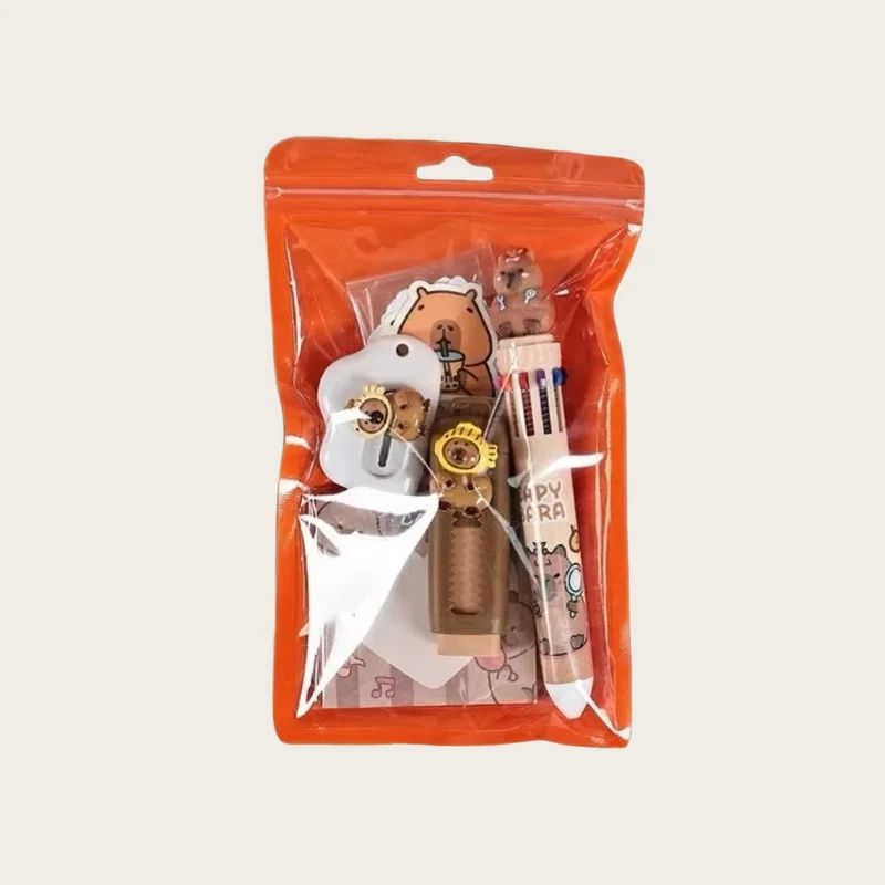 Set de papelería Capibara de 7 piezas para colegio, estudio y regalo