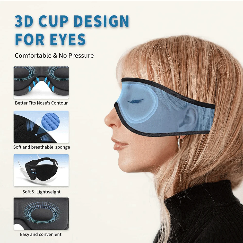Antifaz para Dormir con Auriculares Bluetooth 3D Altavoz HD Integrado para Escuchar Música - Imagen 4