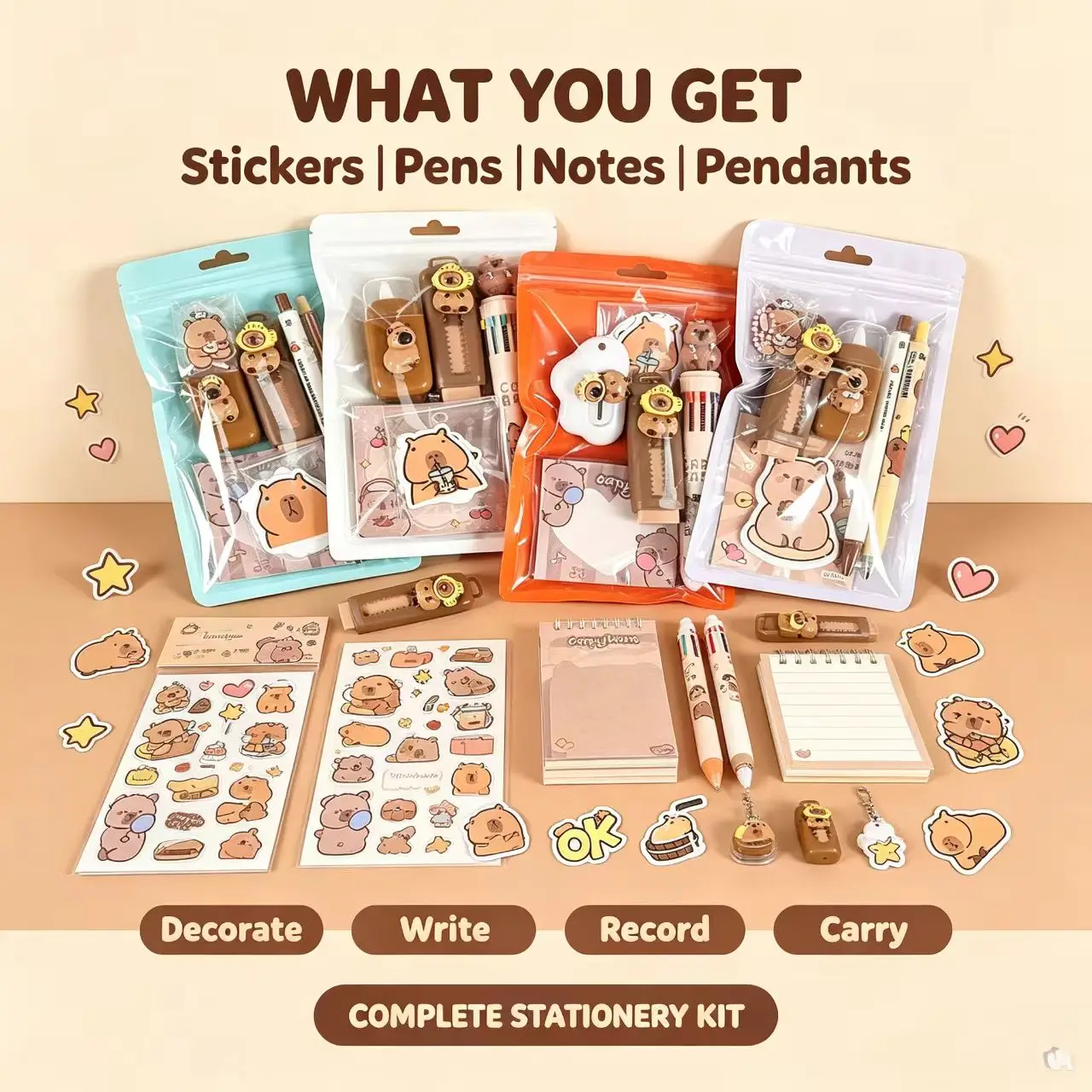 Set de papelería Capibara de 7 piezas para colegio, estudio y regalo - Imagen 2