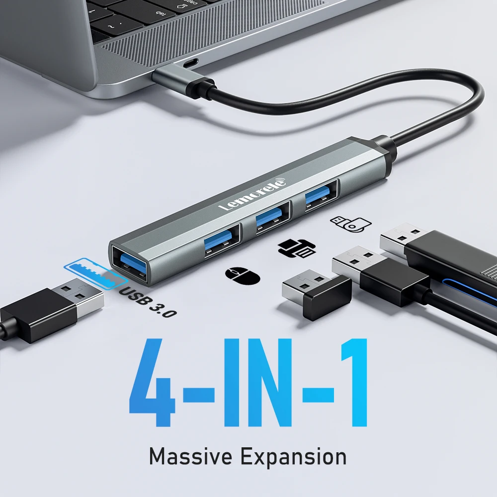 Concentrador USB 3.0 de 4 puertos con conexión USB-C o USB-A - Imagen 3