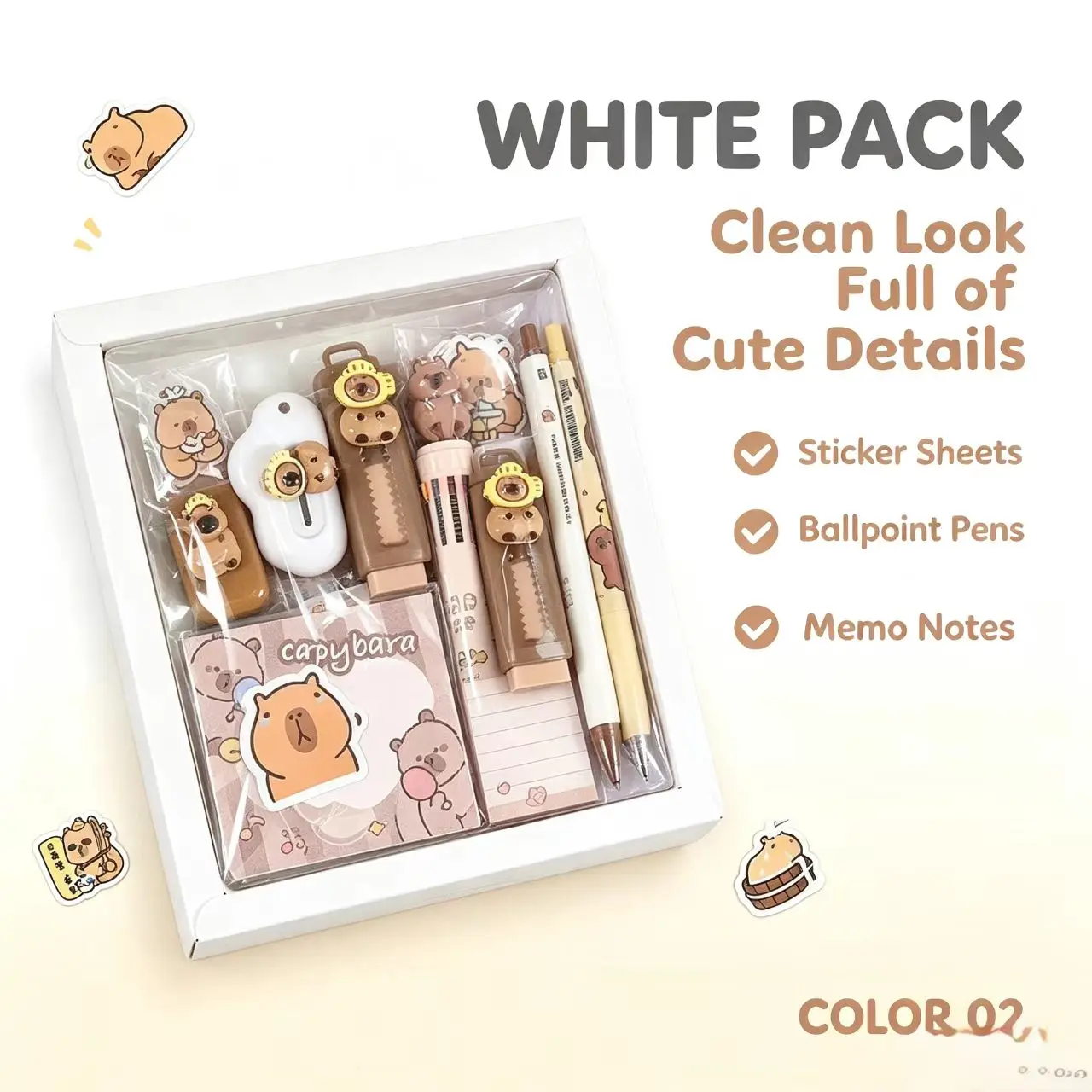 Set de papelería Capibara de 7 piezas para colegio, estudio y regalo - Imagen 4