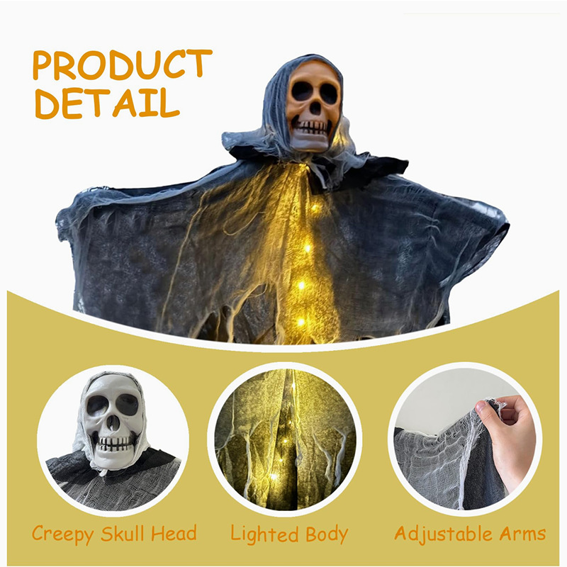 Fantasma colgante de Halloween con luz, 85 cm - Imagen 6