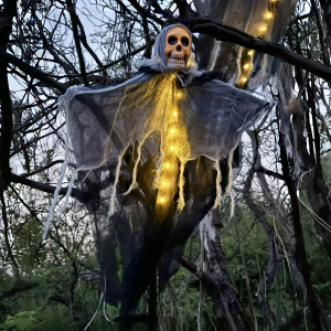 Fantasma colgante de Halloween con luz, 85 cm